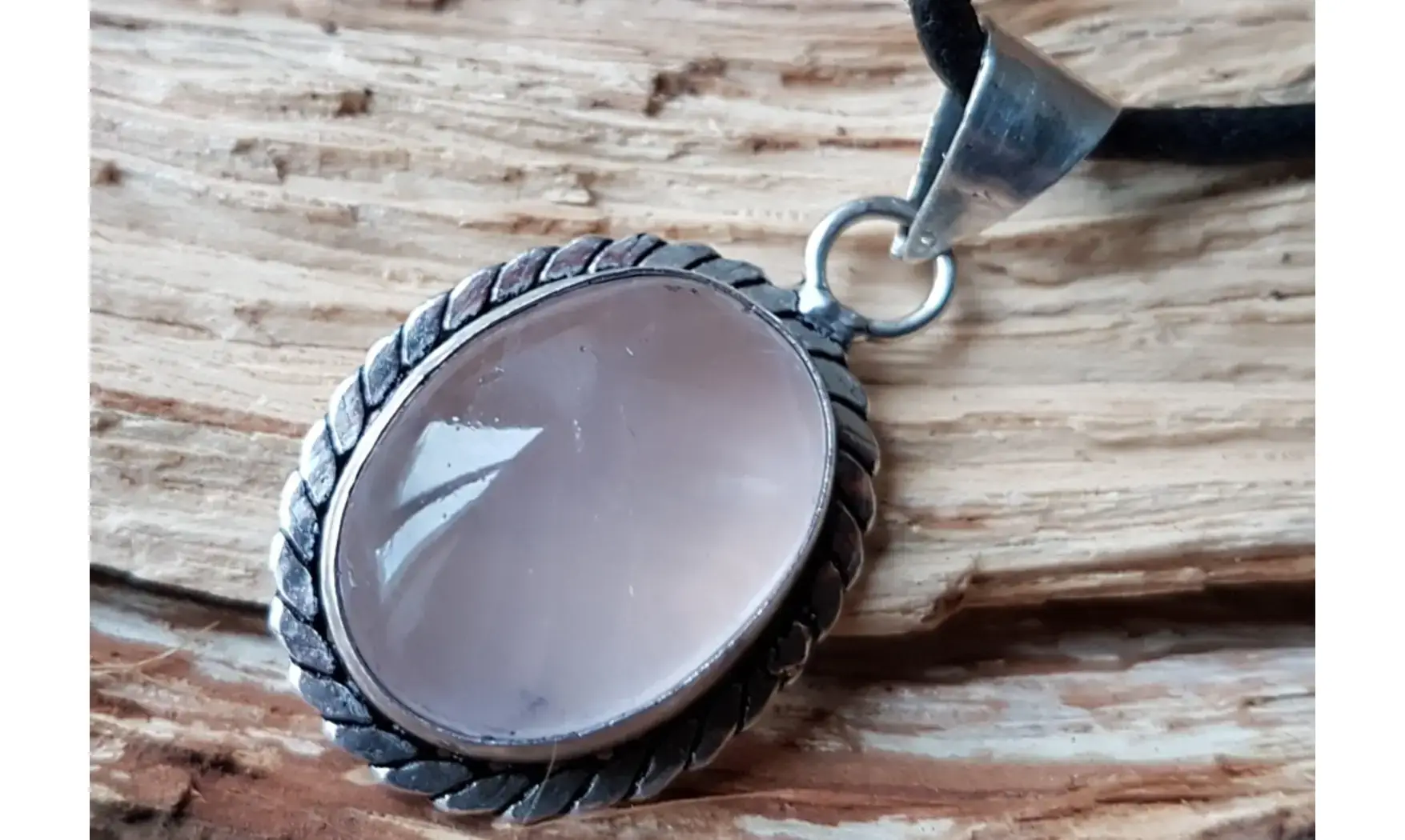 Quartz rose pierre pendentif Argent 7
