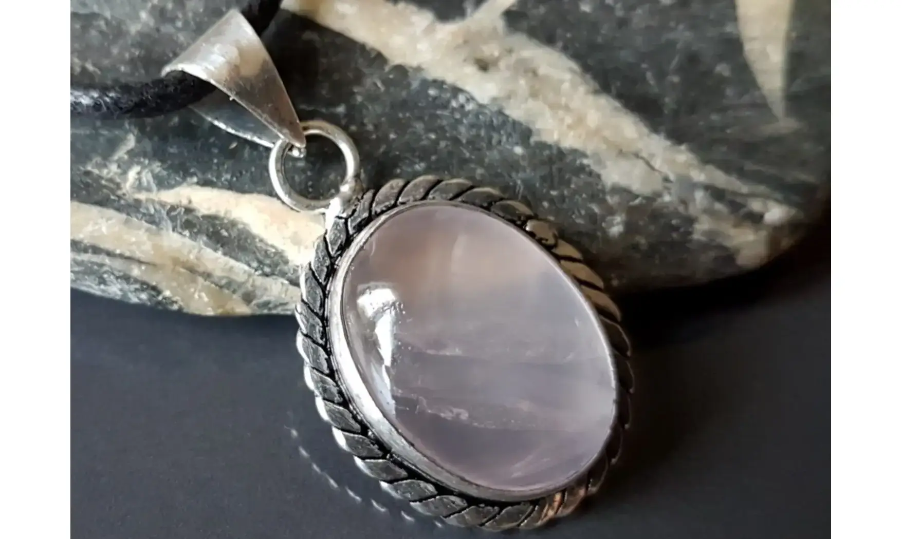 Quartz rose pierre pendentif Argent 7