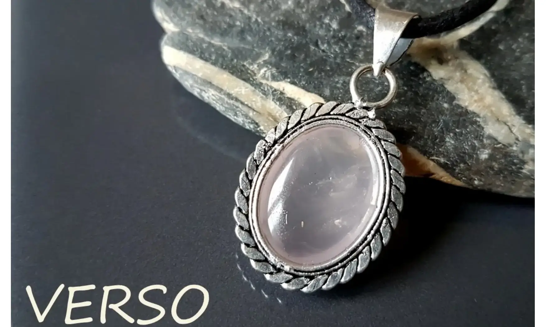 Quartz rose pierre pendentif Argent 7
