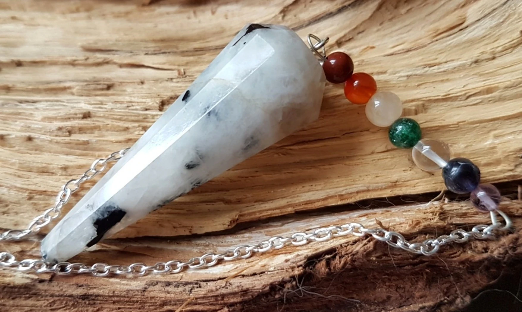 Moonstone faceted cone pendulum