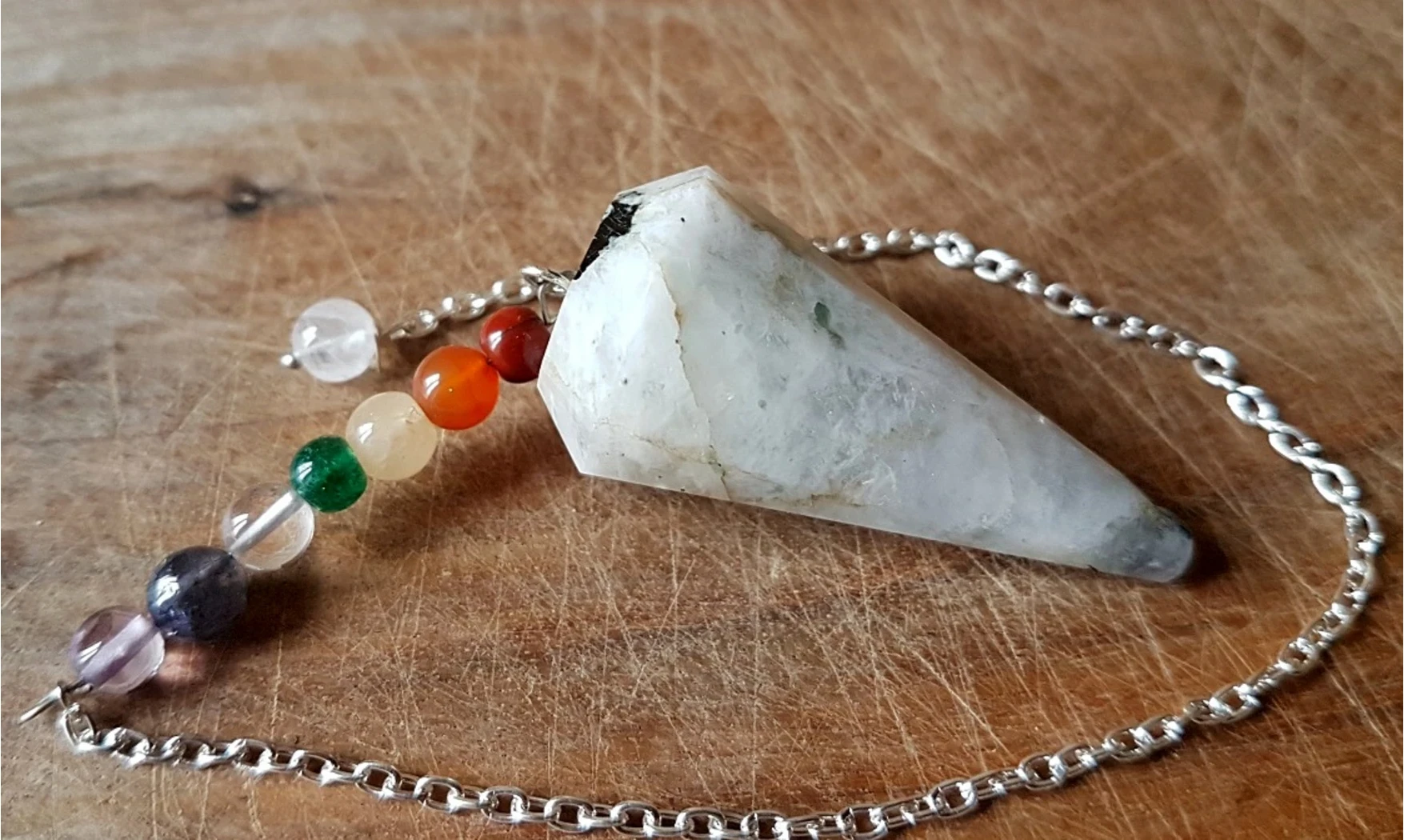 Moonstone faceted cone pendulum