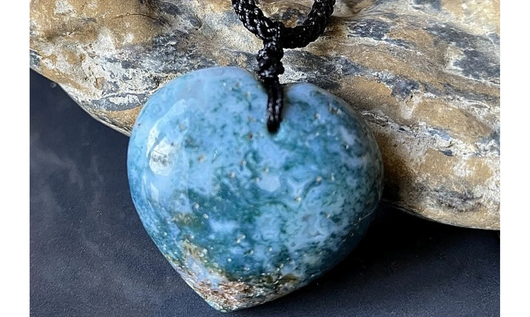 Agate Mousse Coeur pierre pendentif 2
