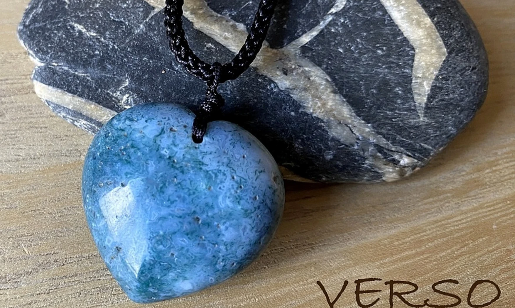 Agate Mousse Coeur pierre pendentif 2