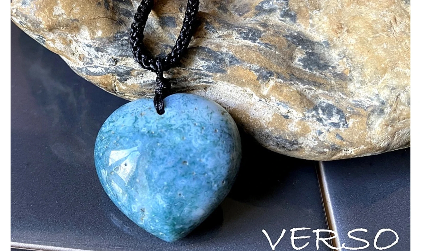 Agate Mousse Coeur pierre pendentif 2