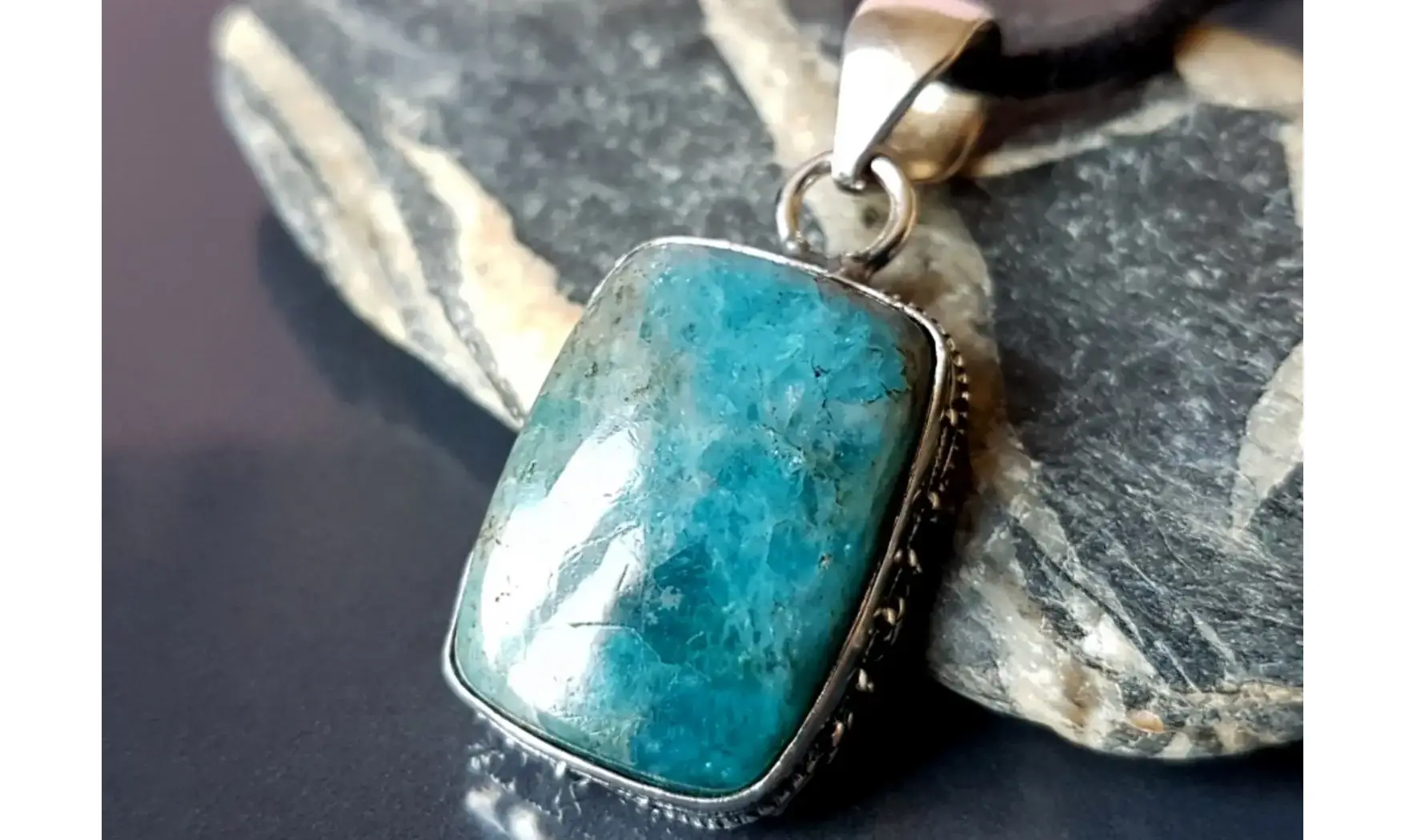 Apatite bleue pendentif & Argent 3