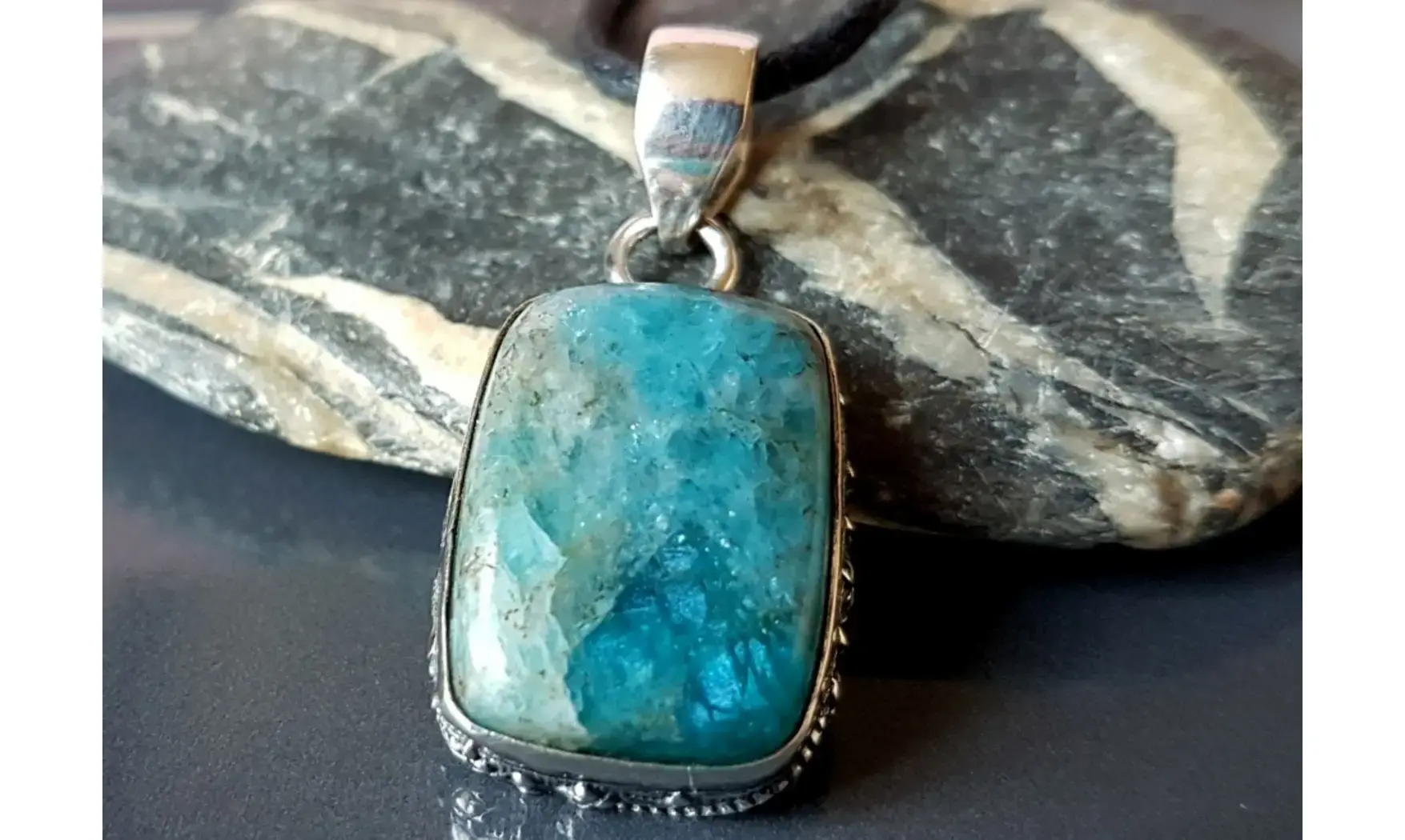 Apatite bleue pendentif & Argent 3