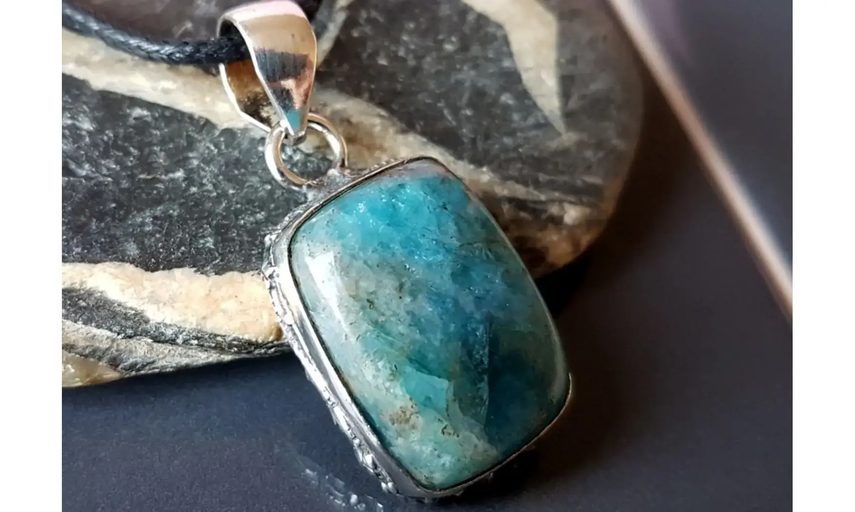 Apatite bleue pendentif & Argent 3