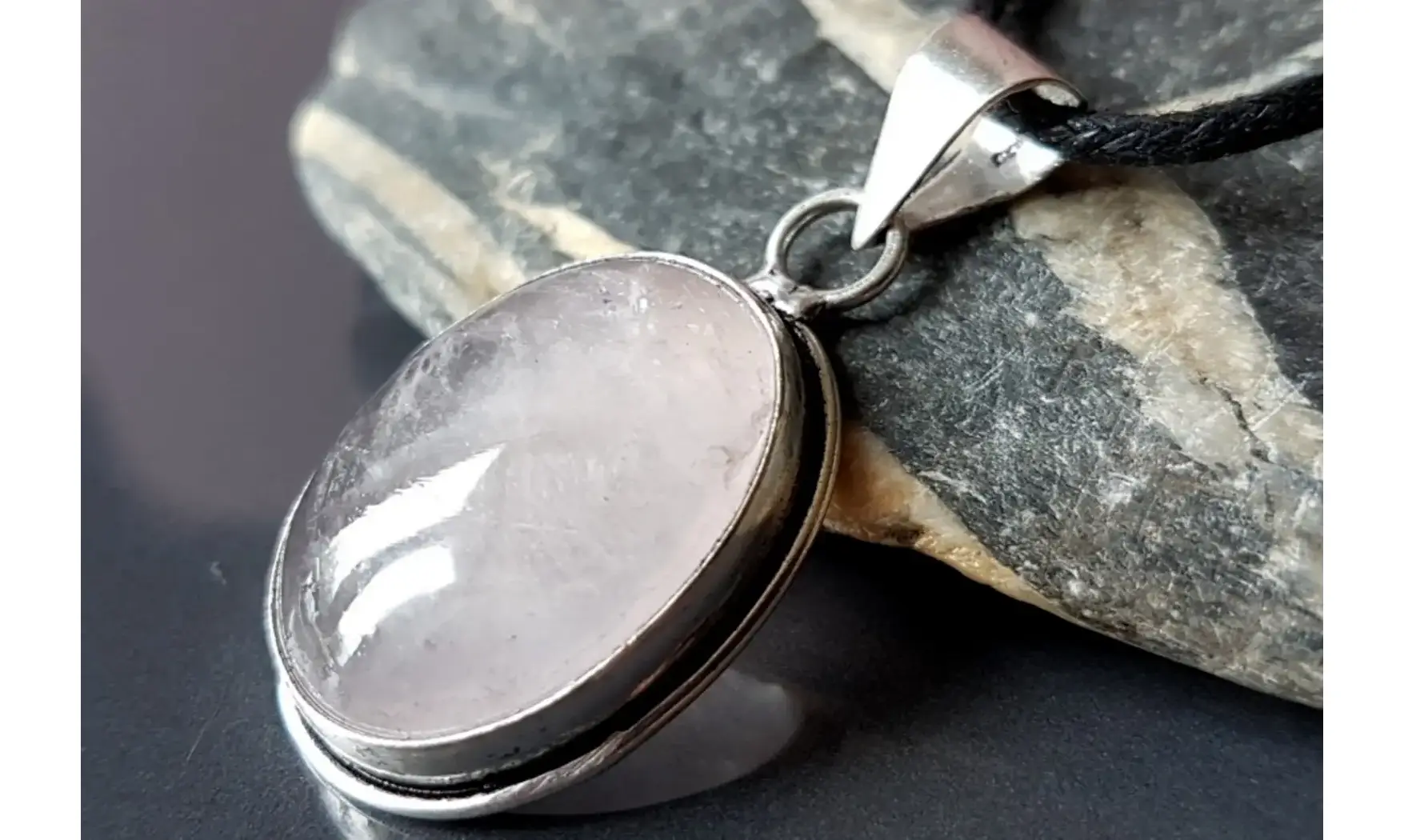 Quartz rose pierre pendentif Argent 2