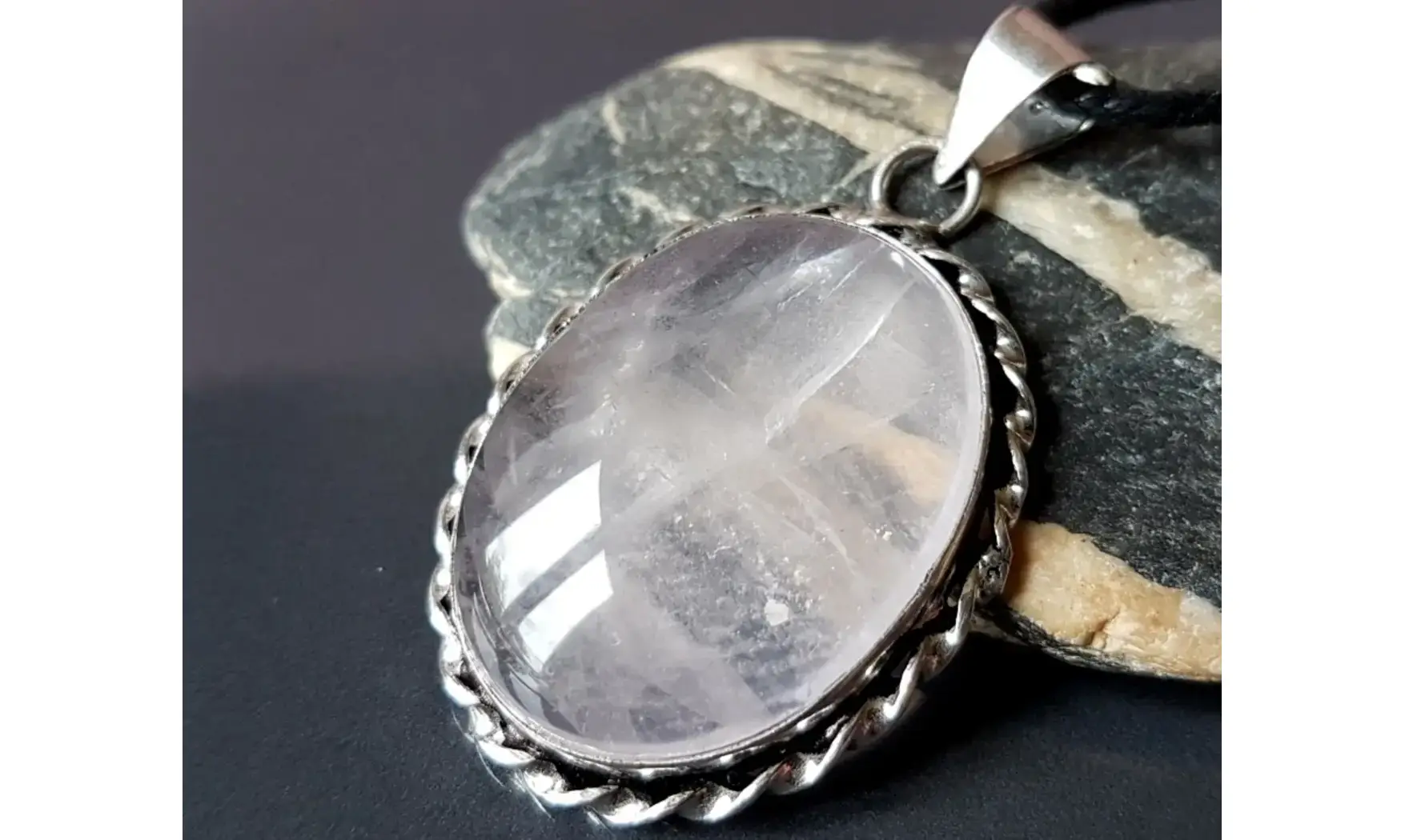 Quartz rose pierre pendentif Argent 4
