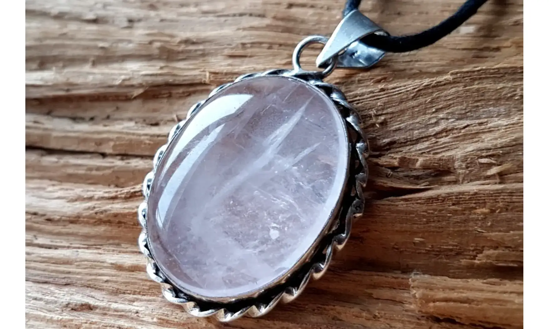 Quartz rose pierre pendentif Argent 4