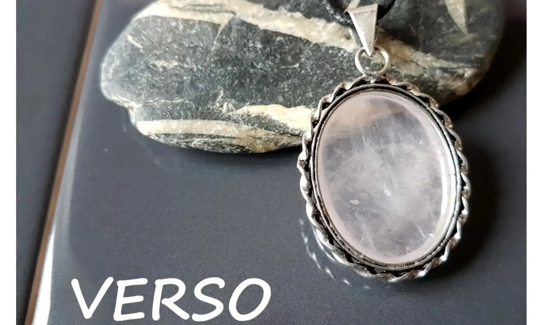 Quartz rose pierre pendentif Argent 4