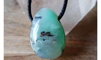 Chrysoprase stone drilled pendant 4