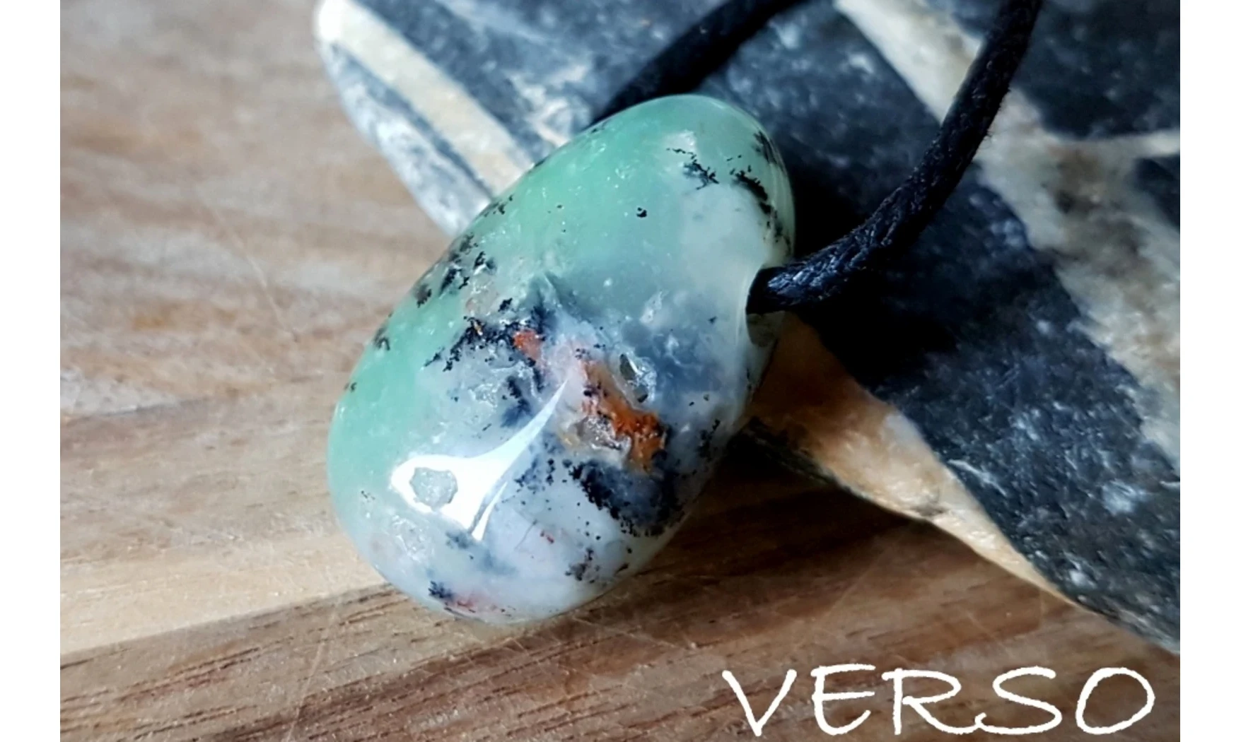 Chrysoprase pierre percée pendentif 4