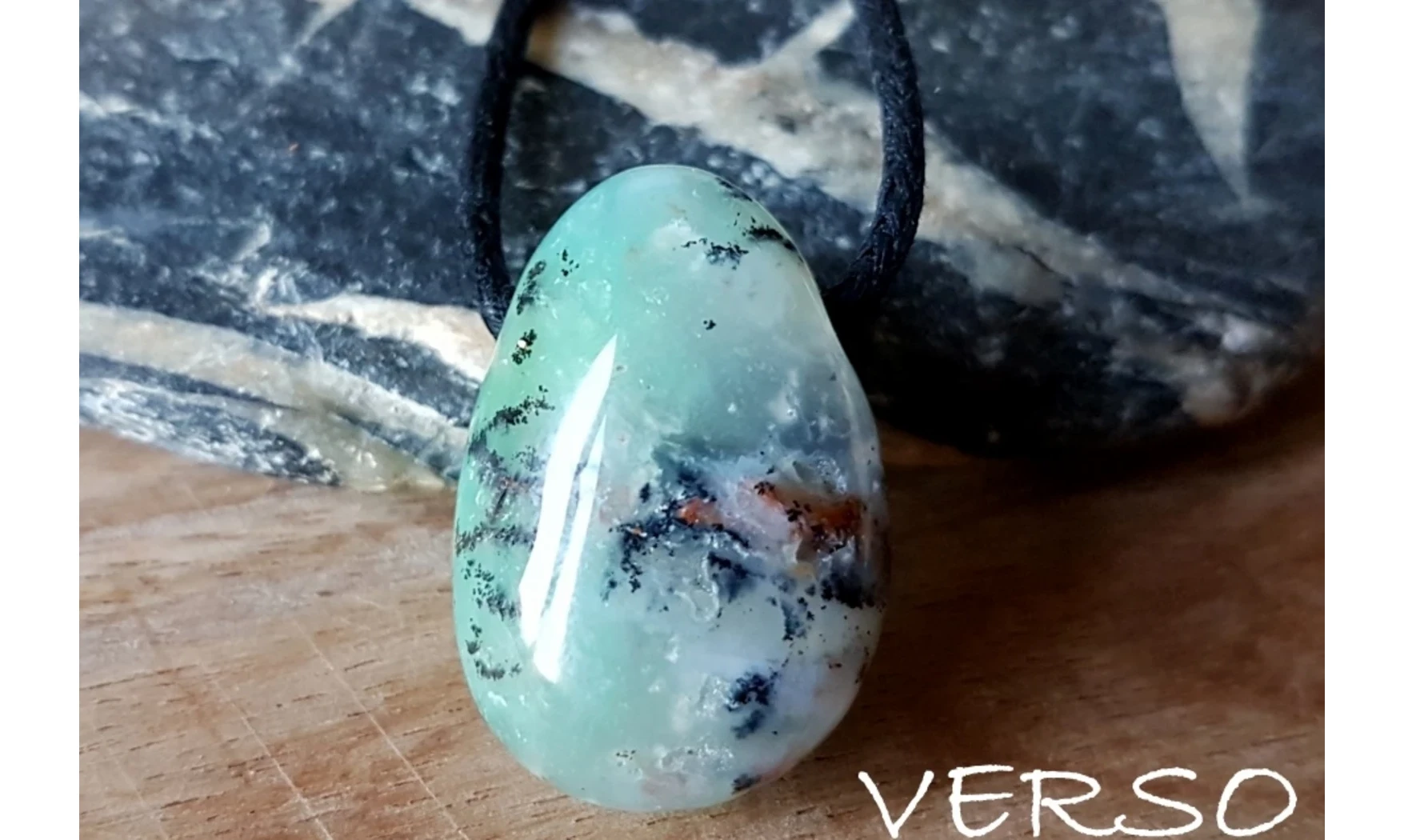 Chrysoprase pierre percée pendentif 4