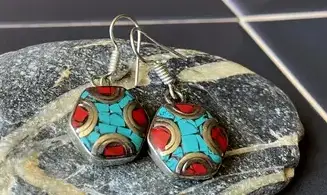 Tibetan Turquoise Coral Earring