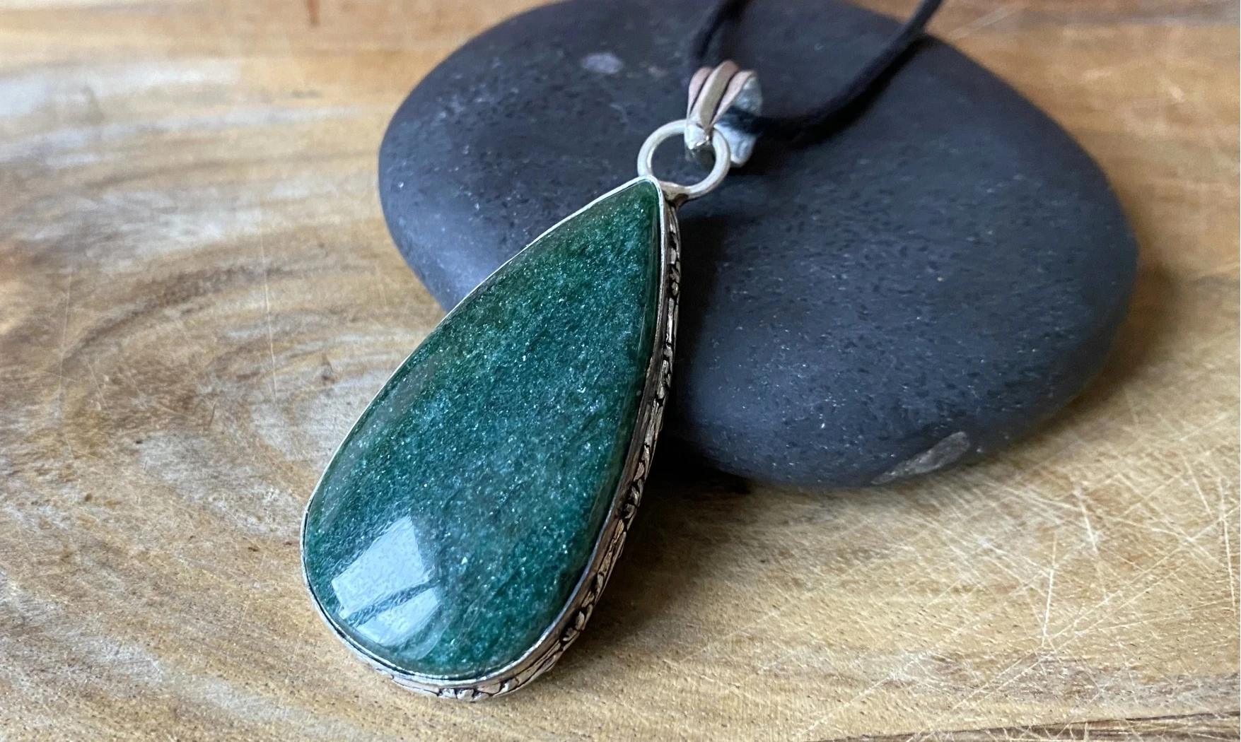 Fuchsite verte pierre pendentif & Argent