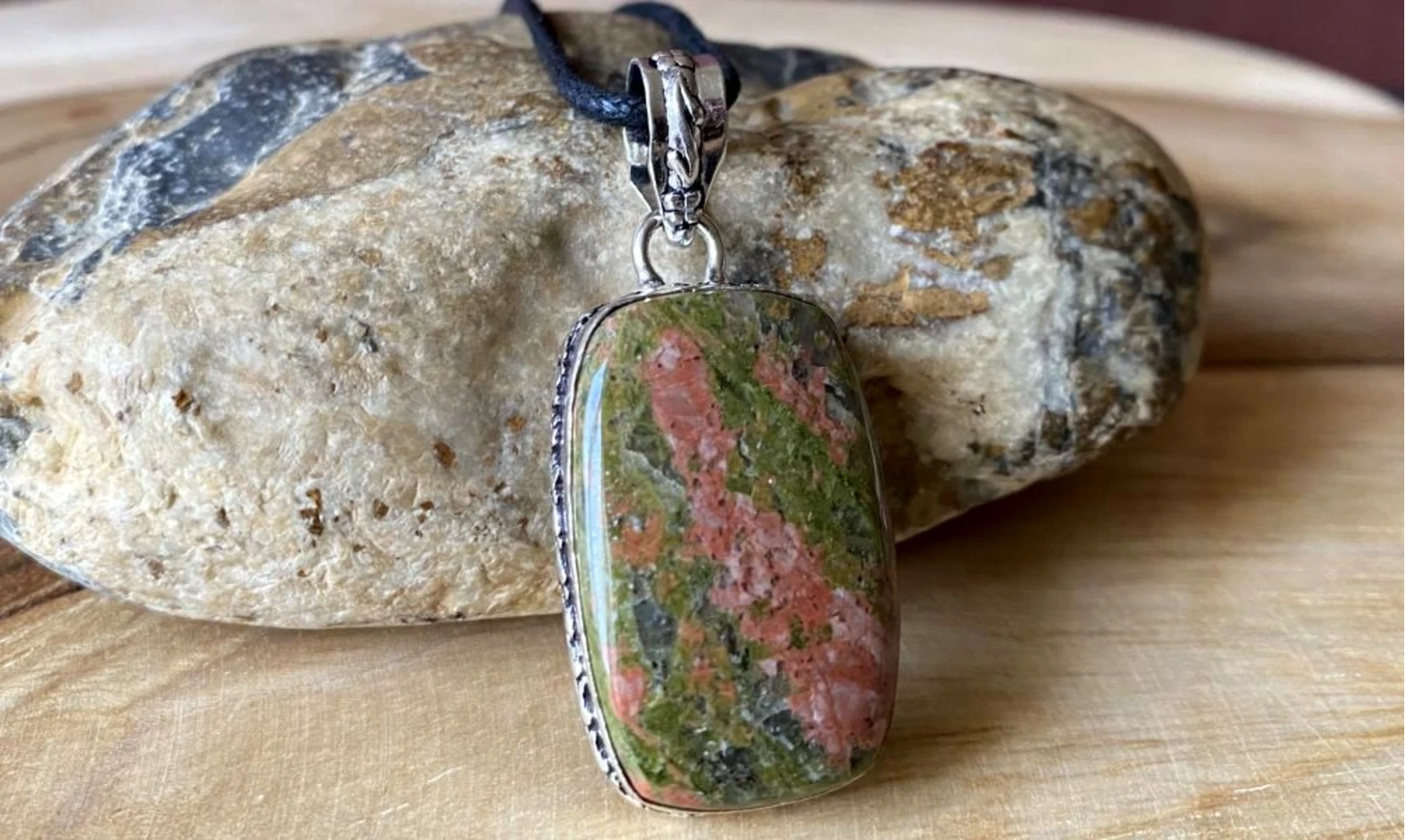 Unakite & 925 Silver plated pendant