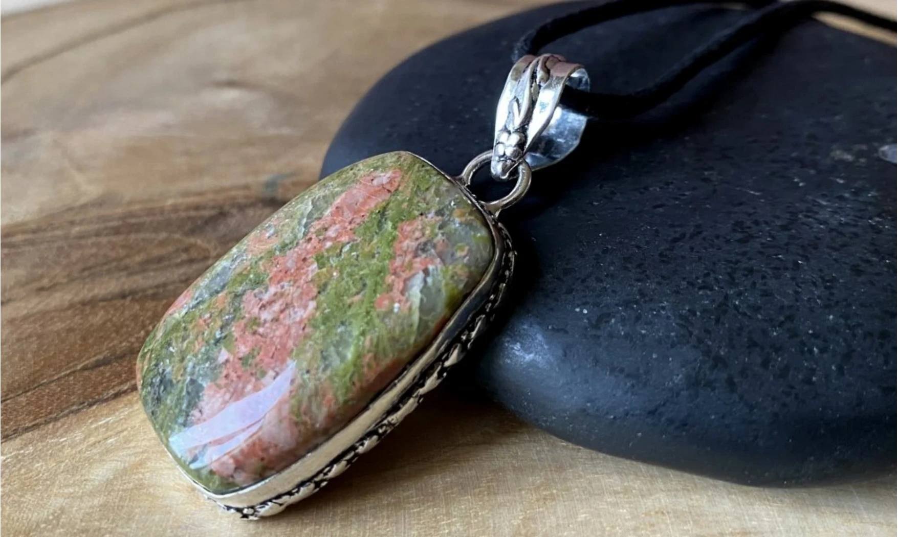 Unakite & 925 Silver plated pendant