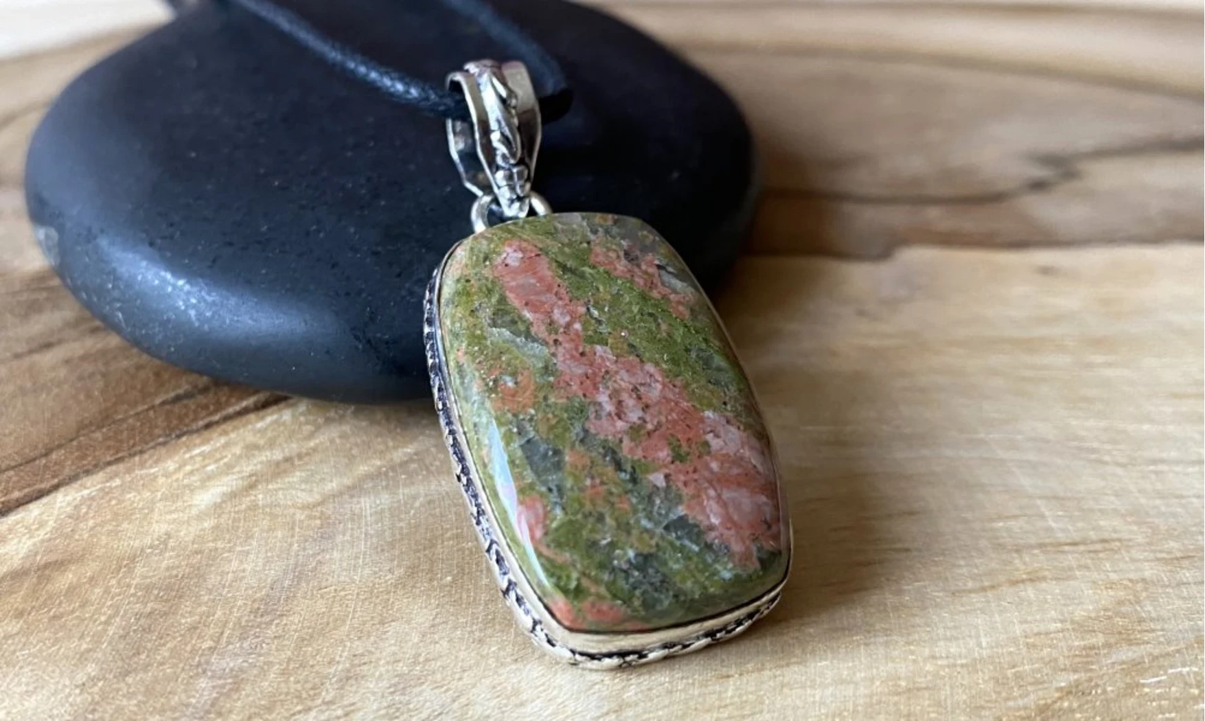 Unakite & 925 Silver plated pendant