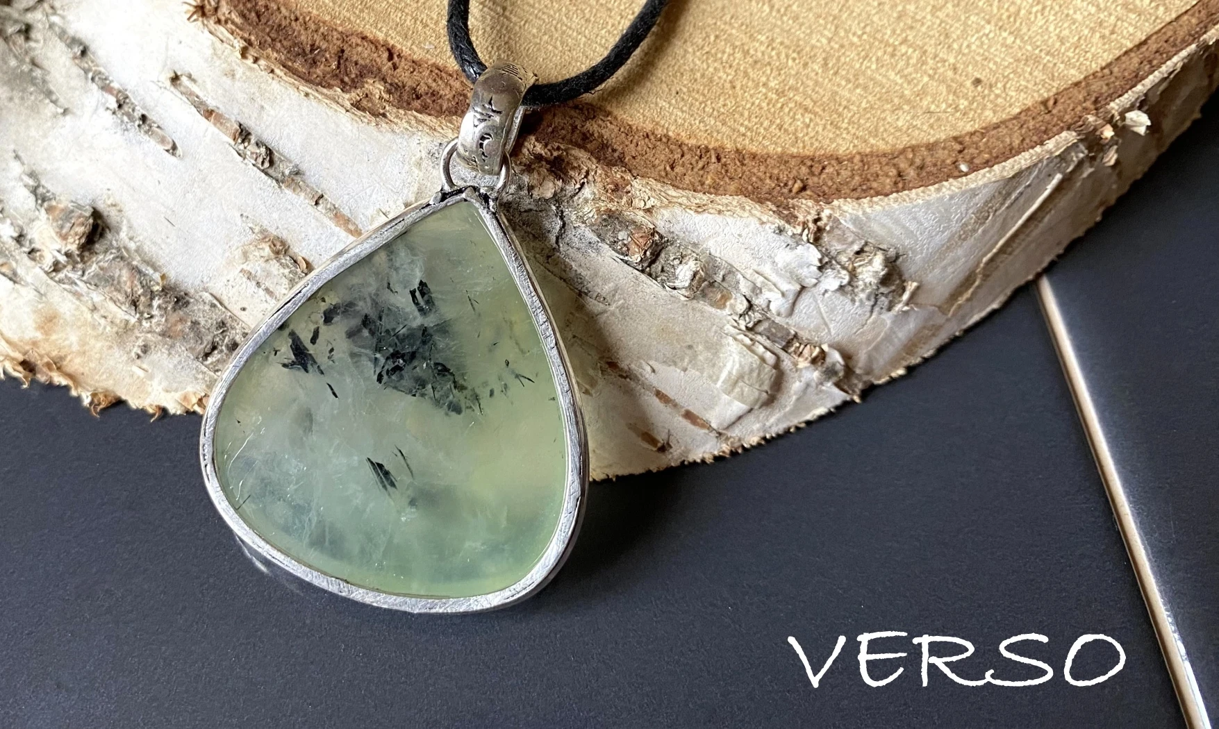Préhnite pierre pendentif & Argent