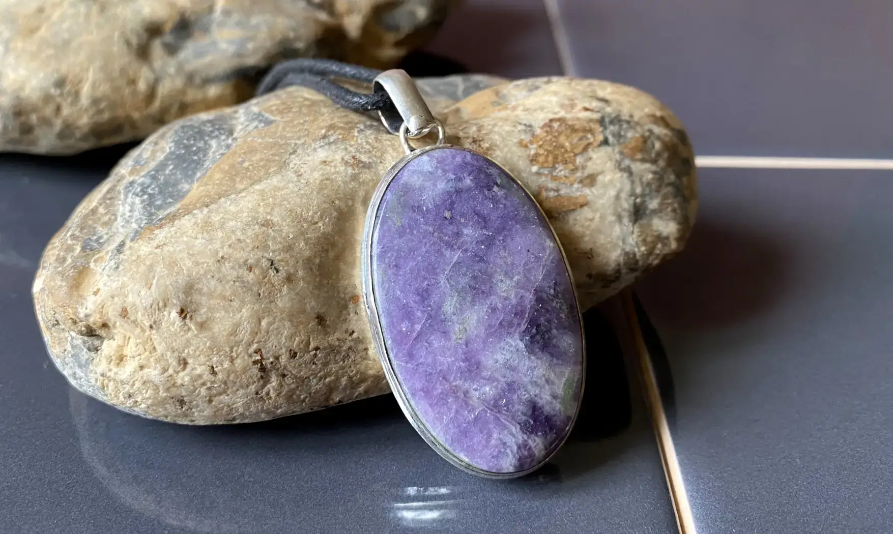 Lépidolite pierre pendentif & Argent