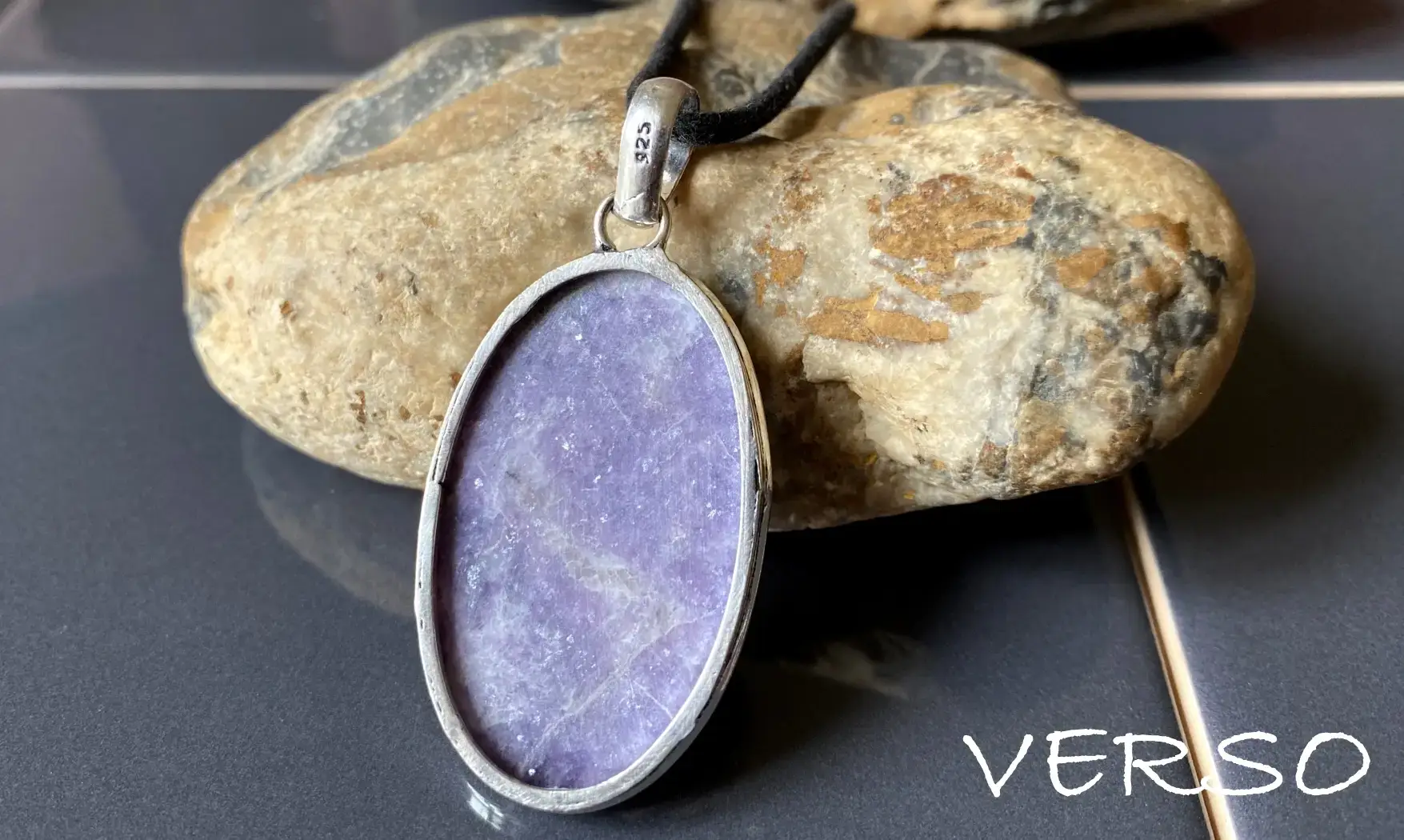 Lépidolite pierre pendentif & Argent