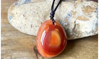 Cornelian stone drilled pendant C