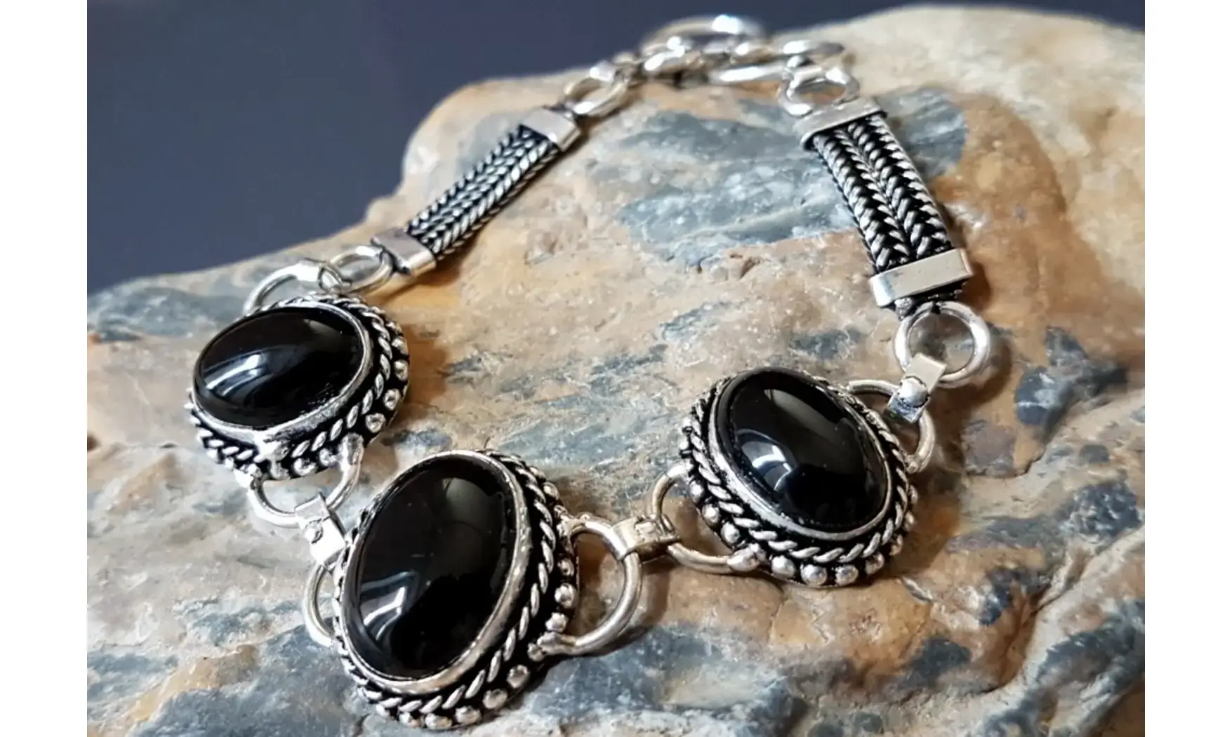 Onyx Noir Bracelet pierres & Argent