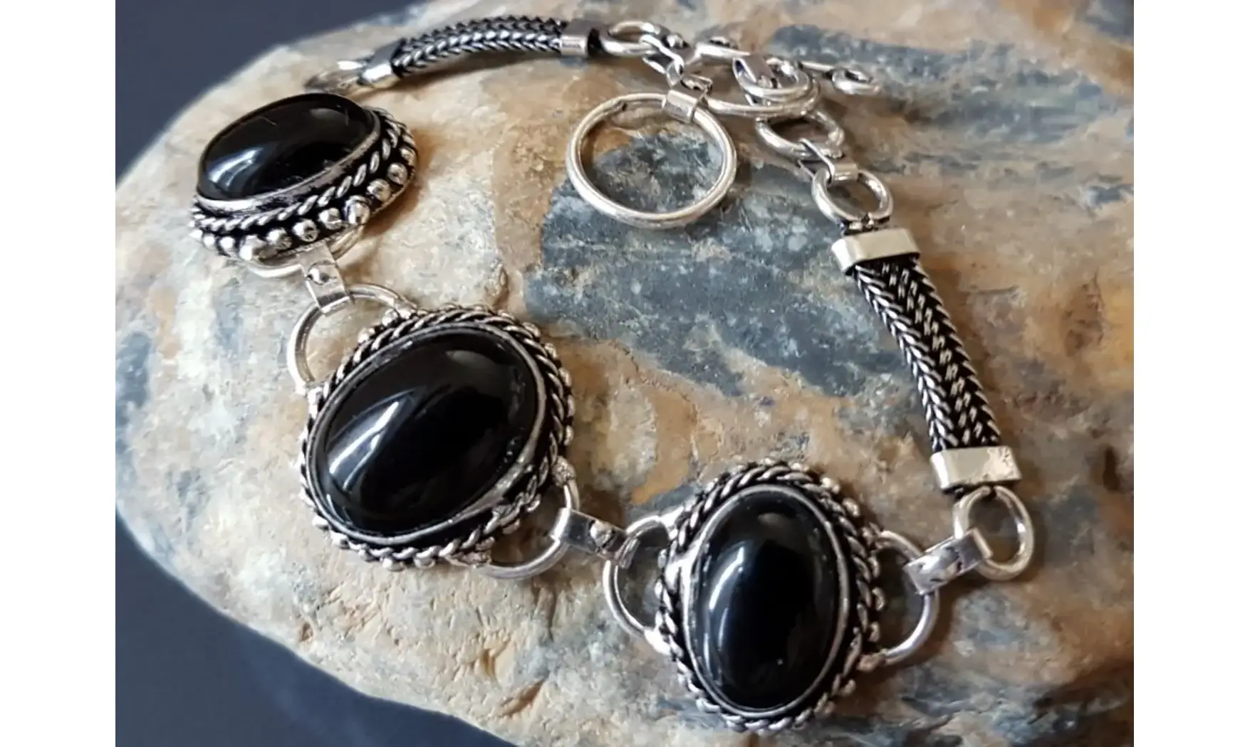 Onyx Noir Bracelet pierres & Argent