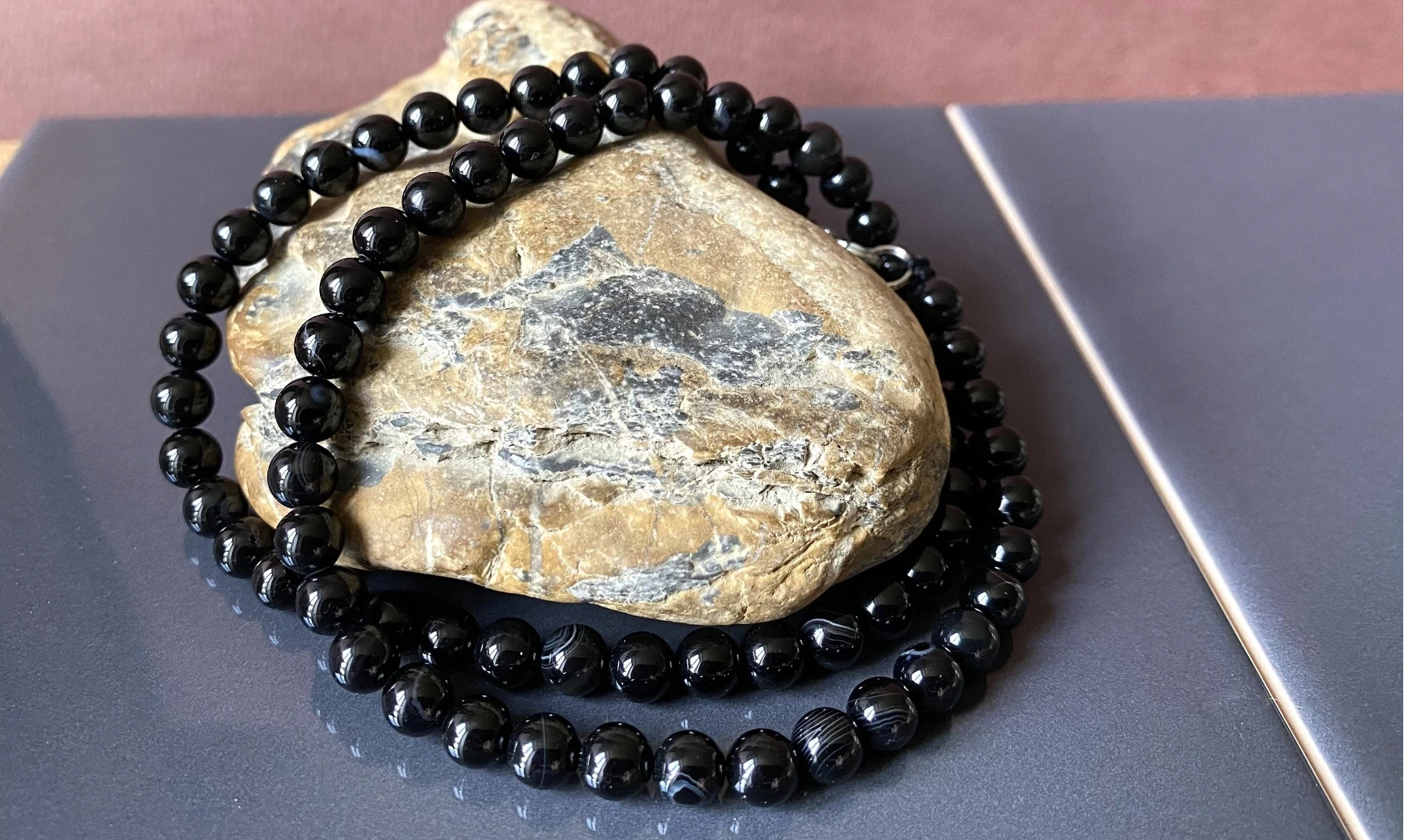 Onyx noir pierres Boules collier