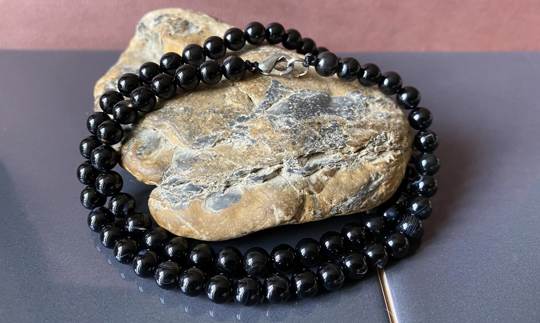 Onyx noir pierres Boules collier
