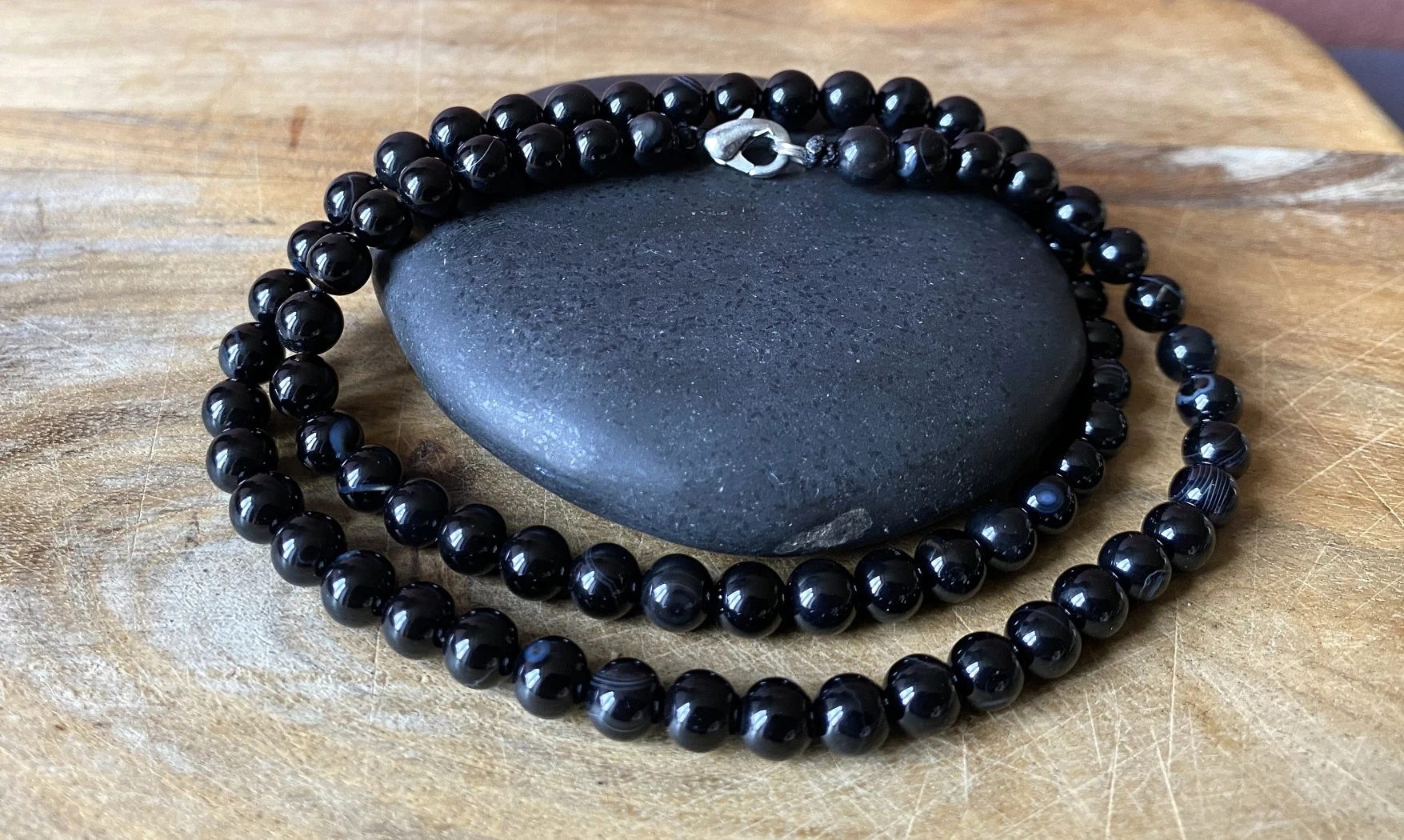 Onyx noir pierres Boules collier