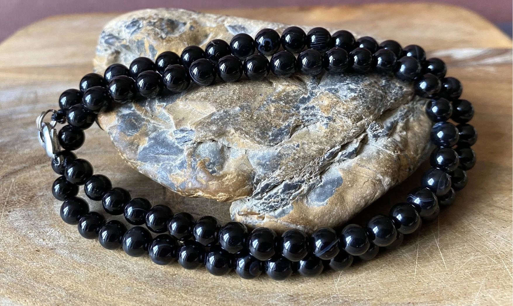Onyx noir pierres Boules collier