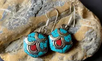 Tibetan Turquoise Coral Earring