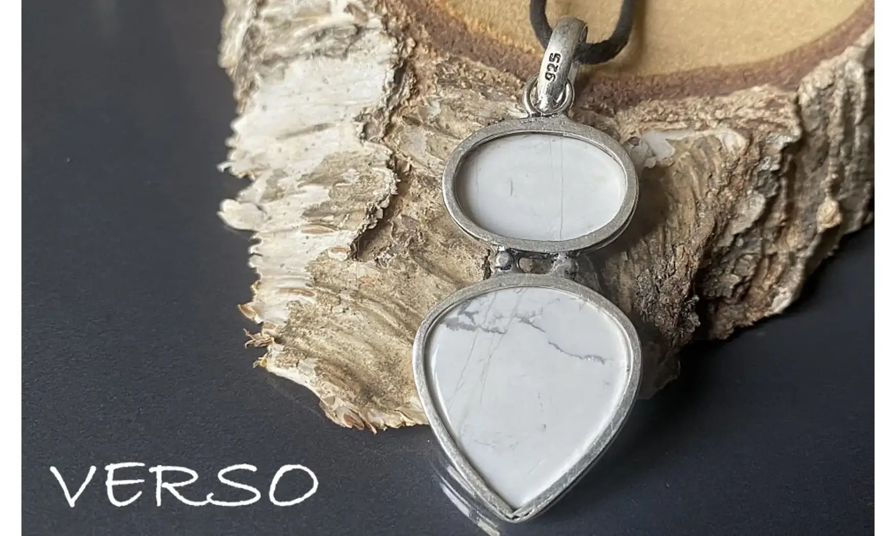 Howlite blanche pendentif & Argent