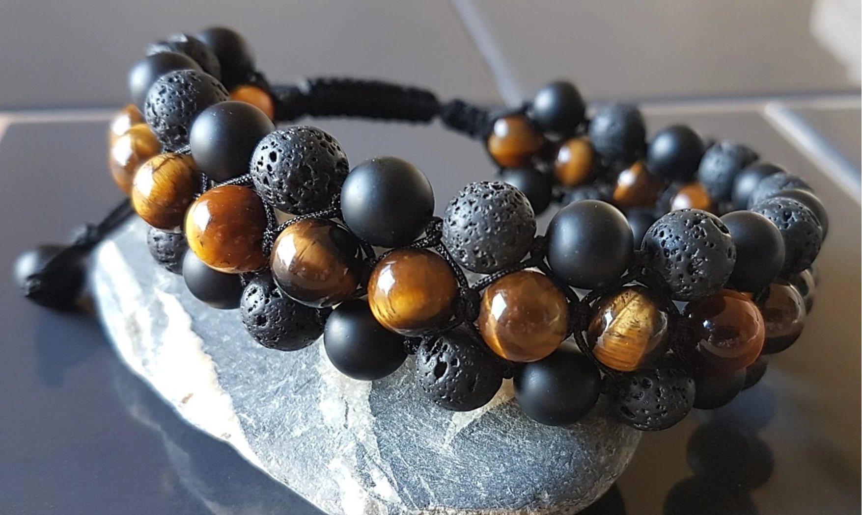Oeil de Tigre/Onyx/Lave Bracelet tressé