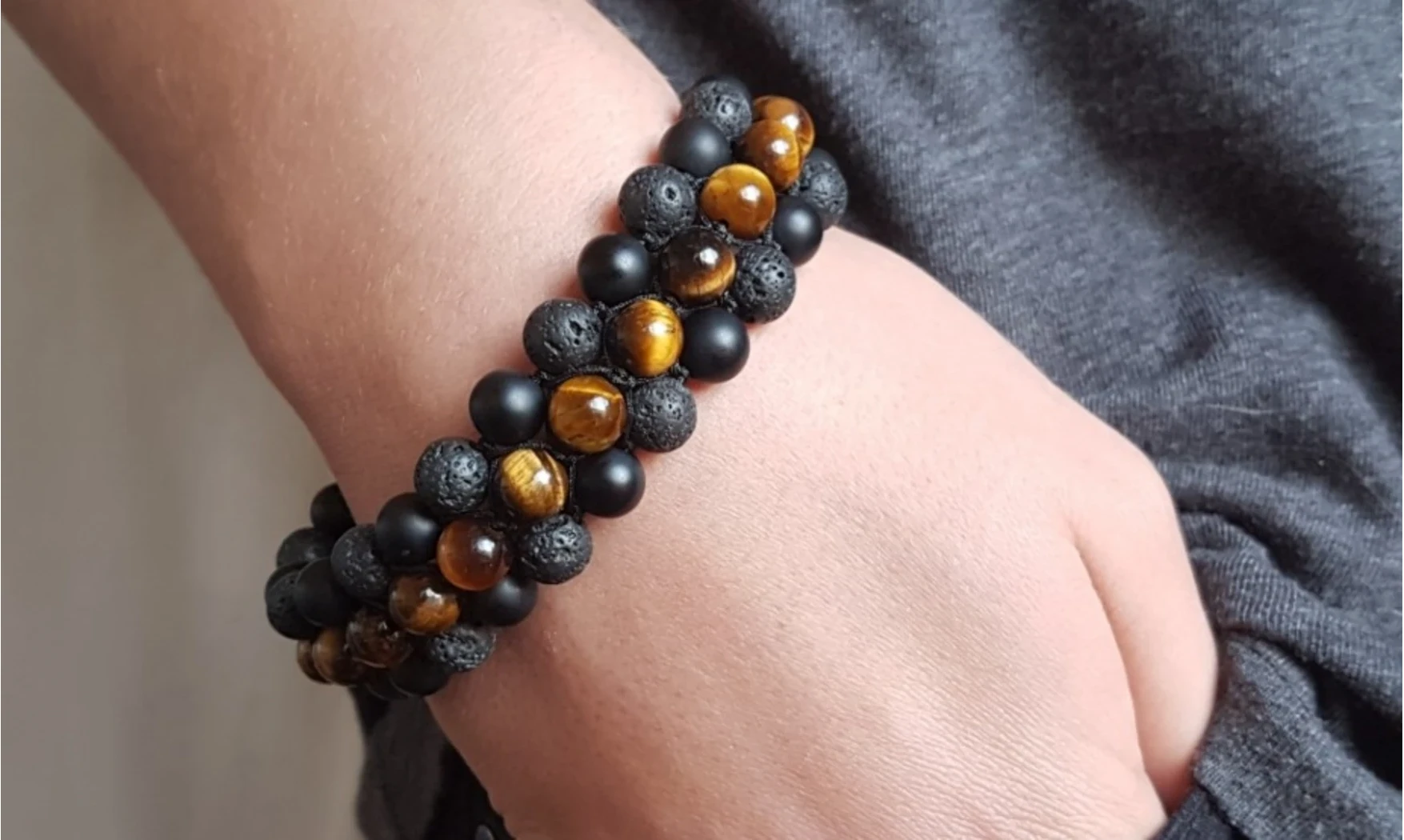 Oeil de Tigre/Onyx/Lave Bracelet tressé