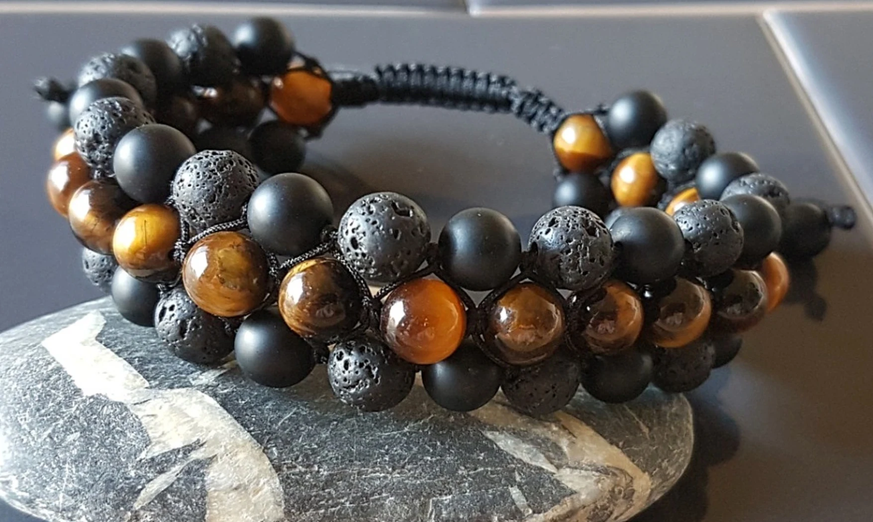 Oeil de Tigre/Onyx/Lave Bracelet tressé