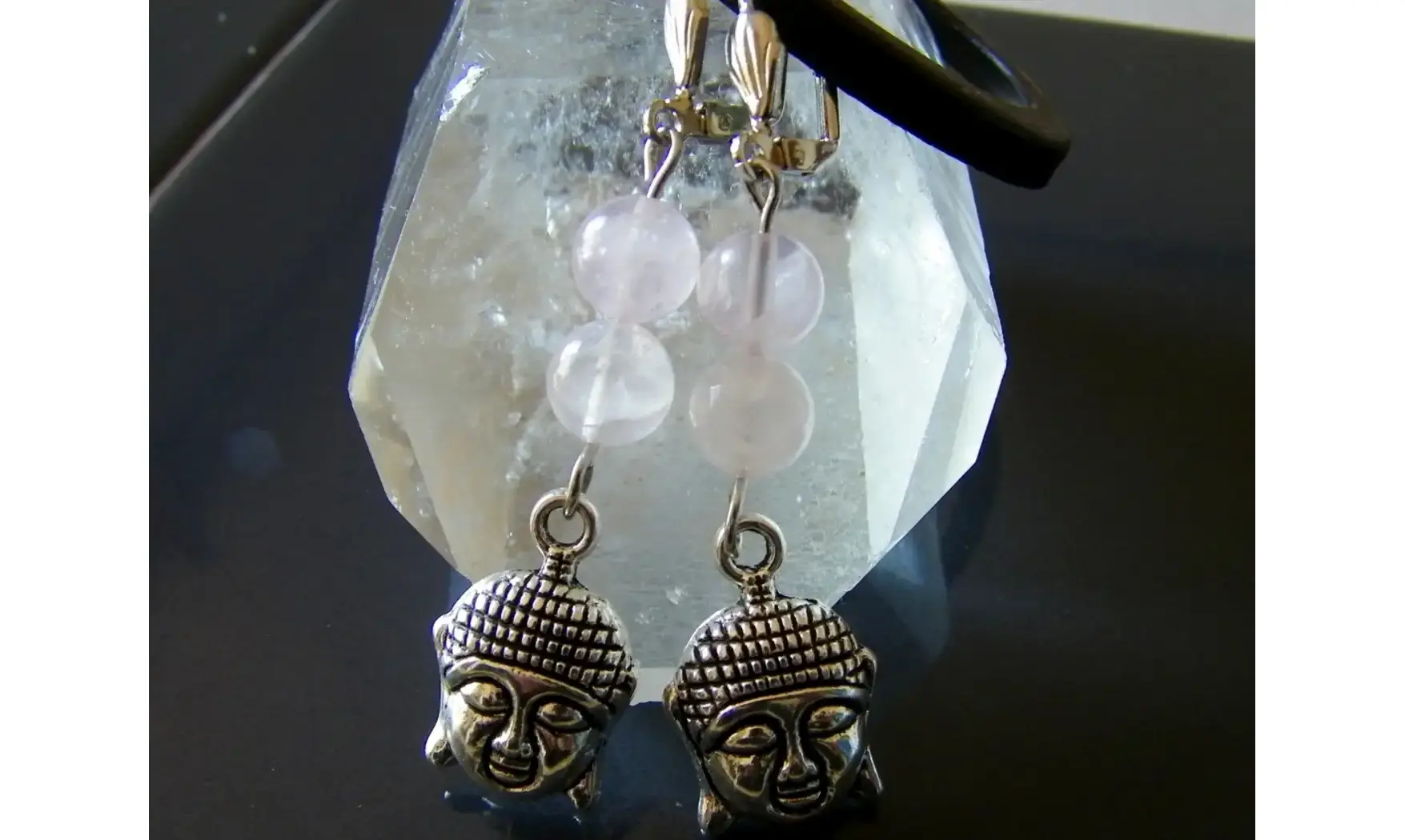Rose quartz Earrings Buddha